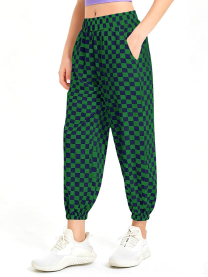 Haloumoning Girls Plaid Pants Kids Elastic Waist Jogger Pants Lightweight Bottoms with Pockets 5-14 Years