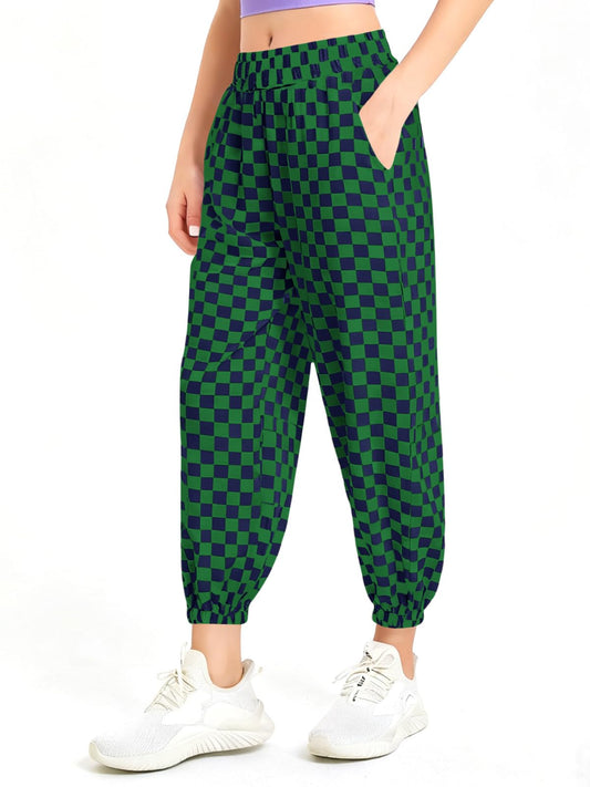 Haloumoning Girls Plaid Pants Kids Elastic Waist Jogger Pants Lightweight Bottoms with Pockets 5-14 Years