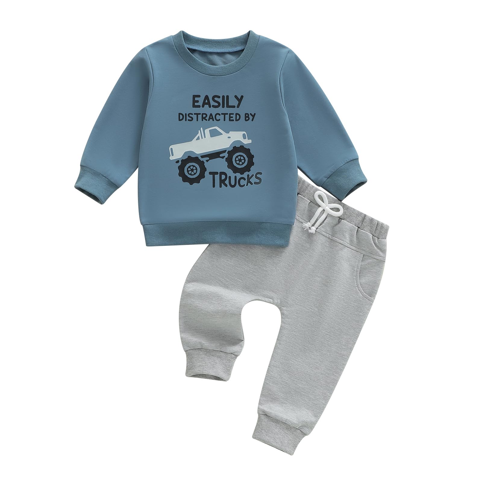 WZTYYDS Toddler Baby Boy Fall Clothes Letter Truck Long Sleeve Pullover Sweatshirt Tops Joggers Pants Set Winter Outfits