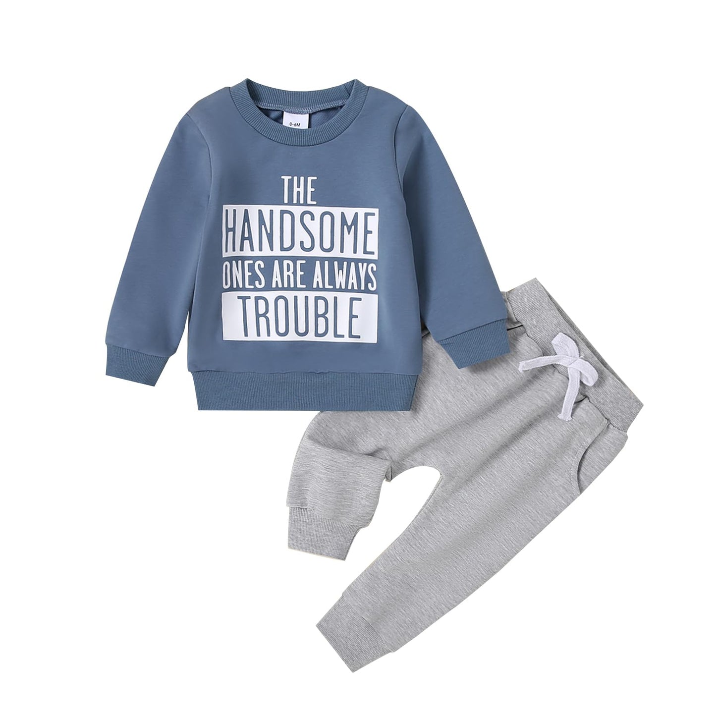 wdehow Toddler Baby Boy 2Pcs Outfits Letters Print Pullover Tops + Drawstring Pants Set Fall Winter Clothes
