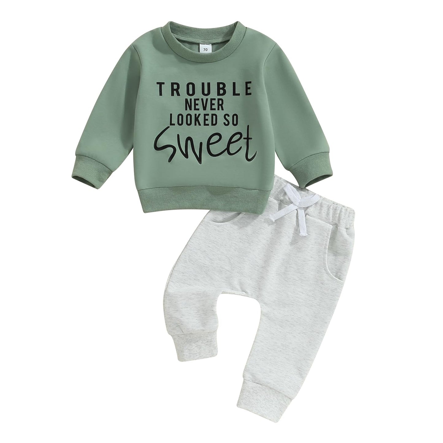 wdehow Toddler Baby Boy 2Pcs Outfits Letters Print Pullover Tops + Drawstring Pants Set Fall Winter Clothes