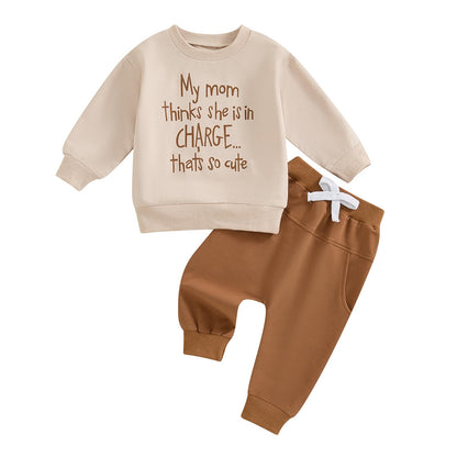 wdehow Toddler Baby Boy 2Pcs Outfits Letters Print Pullover Tops + Drawstring Pants Set Fall Winter Clothes