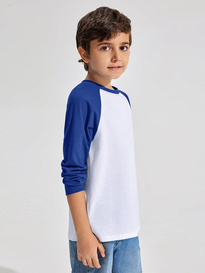 Boys Color Block Long Sleeve Crewneck Shirt in Soft Stretch Fabric