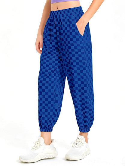 Haloumoning Girls Plaid Pants Kids Elastic Waist Jogger Pants Lightweight Bottoms with Pockets 5-14 Years