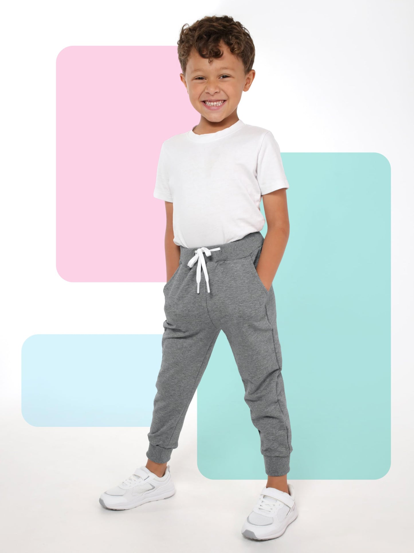 Toddler Boys Drawstring Jogger Sweatpants with Pockets 3 Pack