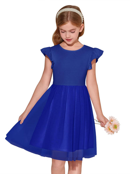 Haloumoning Girls Tutu Dress Ruffle Short Sleeve Fluffy Summer Party Tulle Dress for Kids 5-14Y