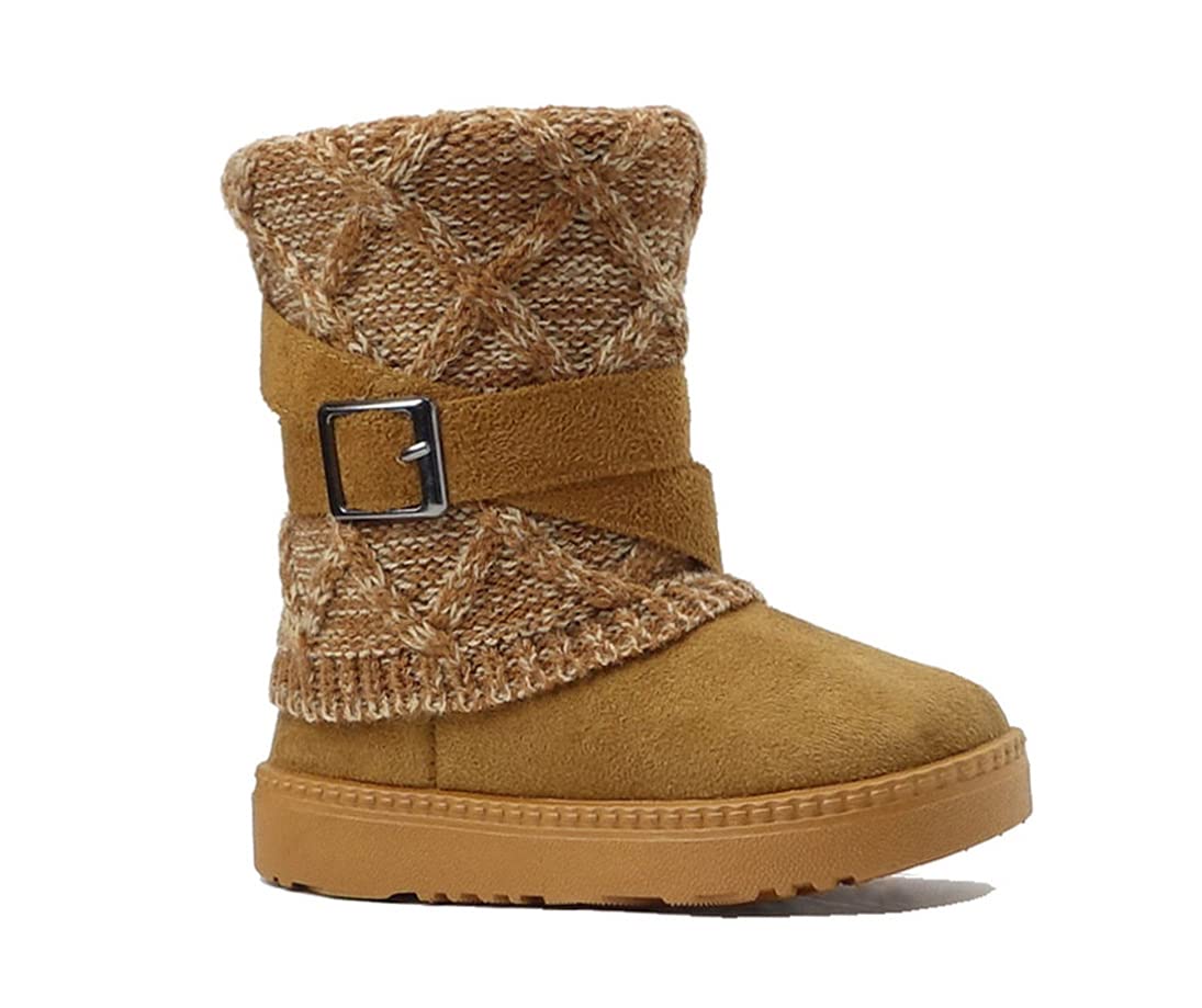 REDVOLUTION Kids Boots Toddler Girls Cute 2 Buttons || Rhinestone Faux Fur Suede Knitting Shoe