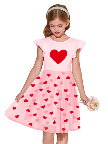 Haloumoning Girls Tutu Dress Ruffle Short Sleeve Fluffy Summer Party Tulle Dress for Kids 5-14Y