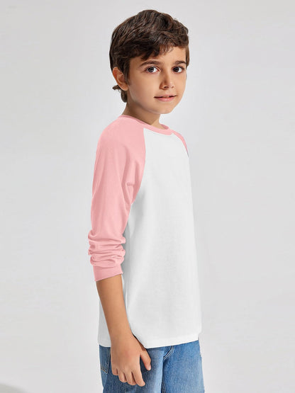 Boys Color Block Long Sleeve Crewneck Shirt in Soft Stretch Fabric