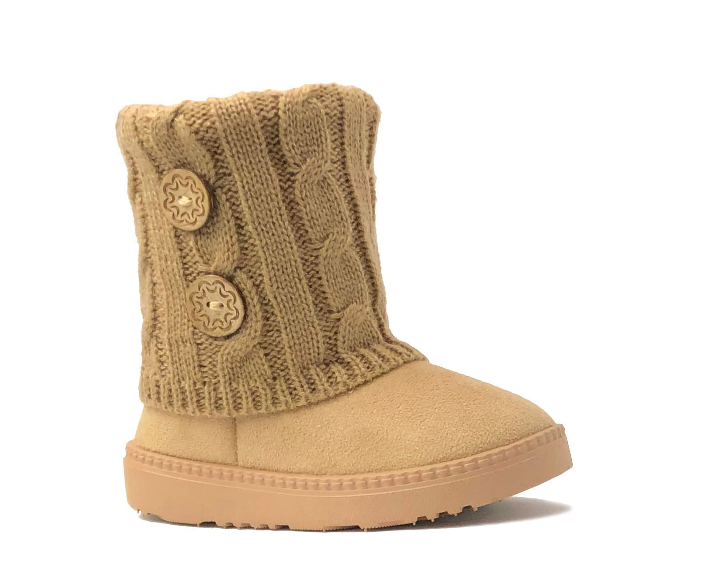 REDVOLUTION Kids Boots Toddler Girls Cute 2 Buttons || Rhinestone Faux Fur Suede Knitting Shoe