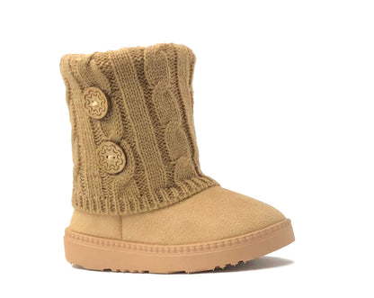 REDVOLUTION Kids Boots Toddler Girls Cute 2 Buttons || Rhinestone Faux Fur Suede Knitting Shoe