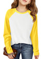 Haloumoning Kids Girls T Shirts Casual Raglan Long Sleeve Tee Crewneck Color Block Cute Fall Blouses Tops 5-14 Years