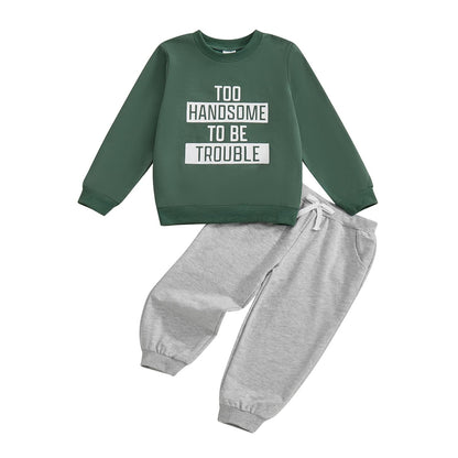 wdehow Toddler Baby Boy 2Pcs Outfits Letters Print Pullover Tops + Drawstring Pants Set Fall Winter Clothes
