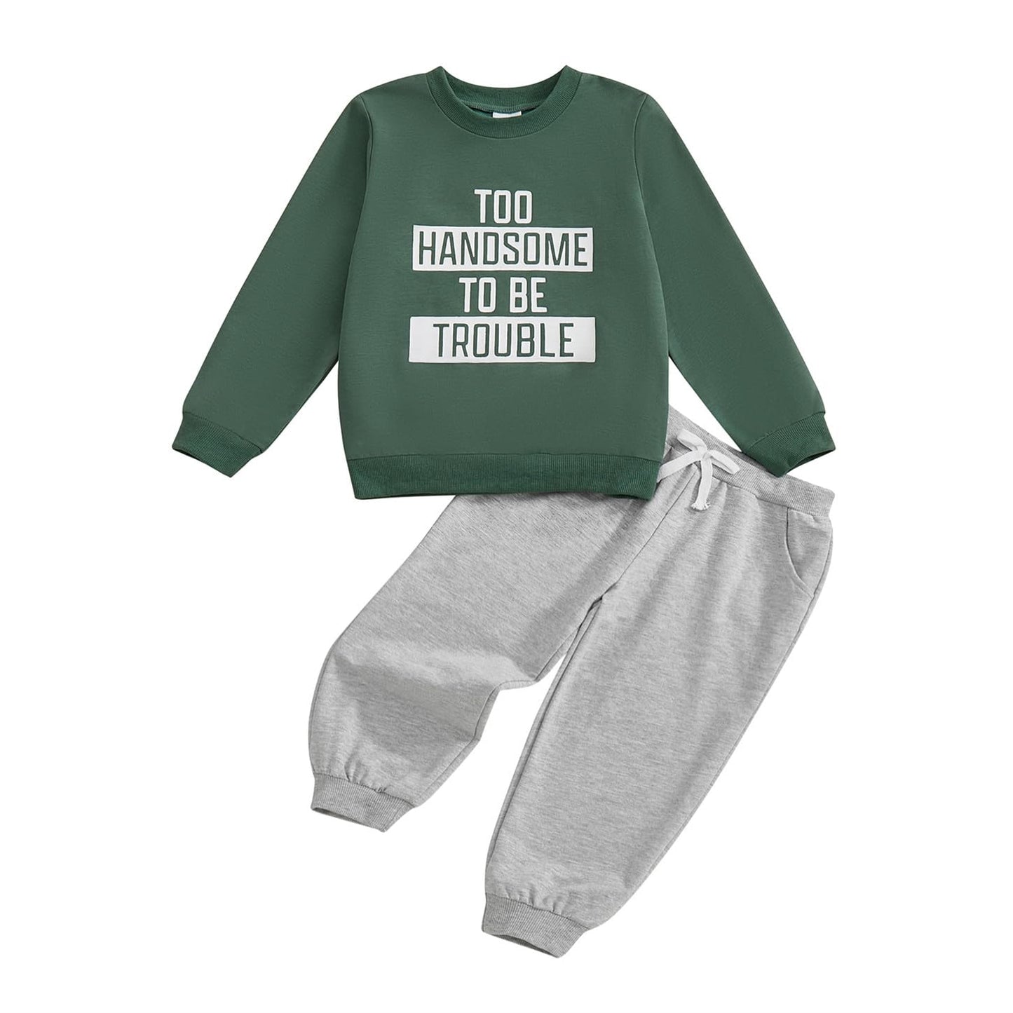 wdehow Toddler Baby Boy 2Pcs Outfits Letters Print Pullover Tops + Drawstring Pants Set Fall Winter Clothes