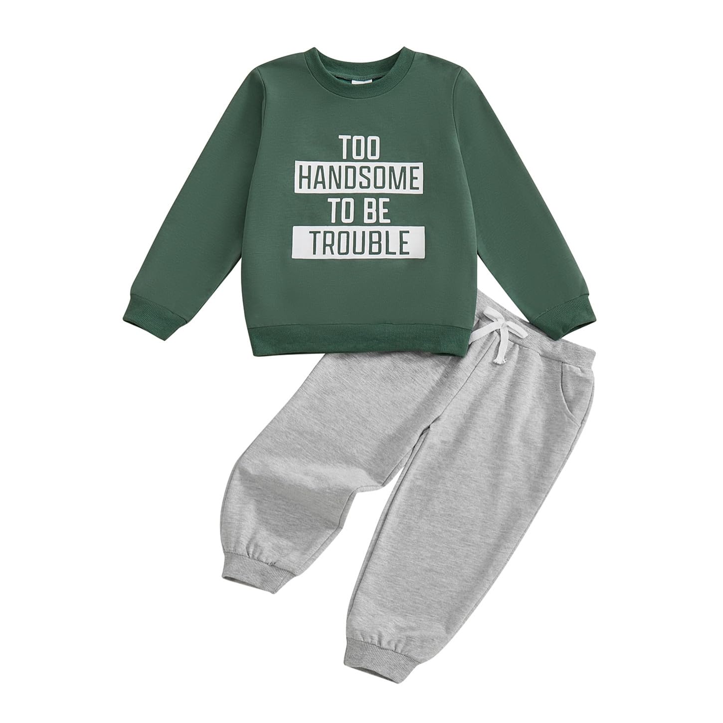 wdehow Toddler Baby Boy 2Pcs Outfits Letters Print Pullover Tops + Drawstring Pants Set Fall Winter Clothes