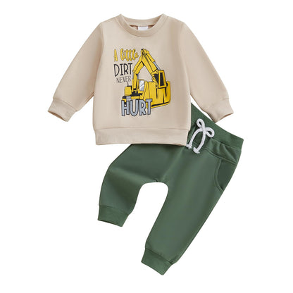 WZTYYDS Toddler Baby Boy Fall Clothes Letter Truck Long Sleeve Pullover Sweatshirt Tops Joggers Pants Set Winter Outfits