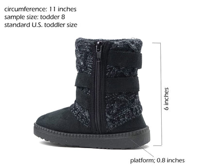 REDVOLUTION Kids Boots Toddler Girls Cute 2 Buttons || Rhinestone Faux Fur Suede Knitting Shoe