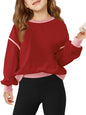 Haloumoning Girls Casual Crewneck Sweatshirts Long Sleeve Color Block Loose Fit Fall Cute Pullover Tops 5-14 Years