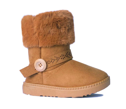 REDVOLUTION Kids Boots Toddler Girls Cute 2 Buttons || Rhinestone Faux Fur Suede Knitting Shoe