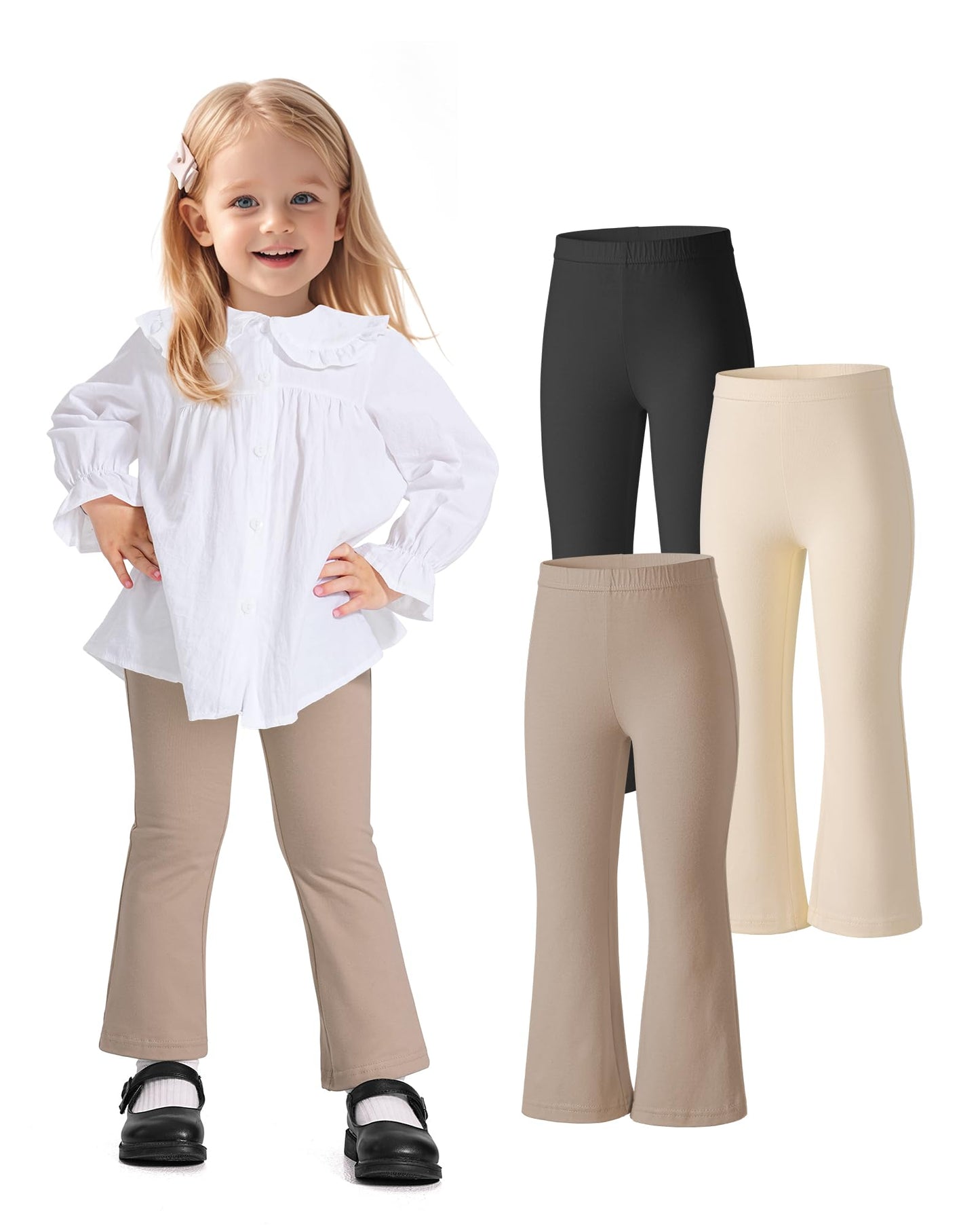 Witwot 3 Pack Baby Girls Flare Pants Soft Cotton Toddler Bell Bottom Leggings Infant Clothes Size 18M-5T