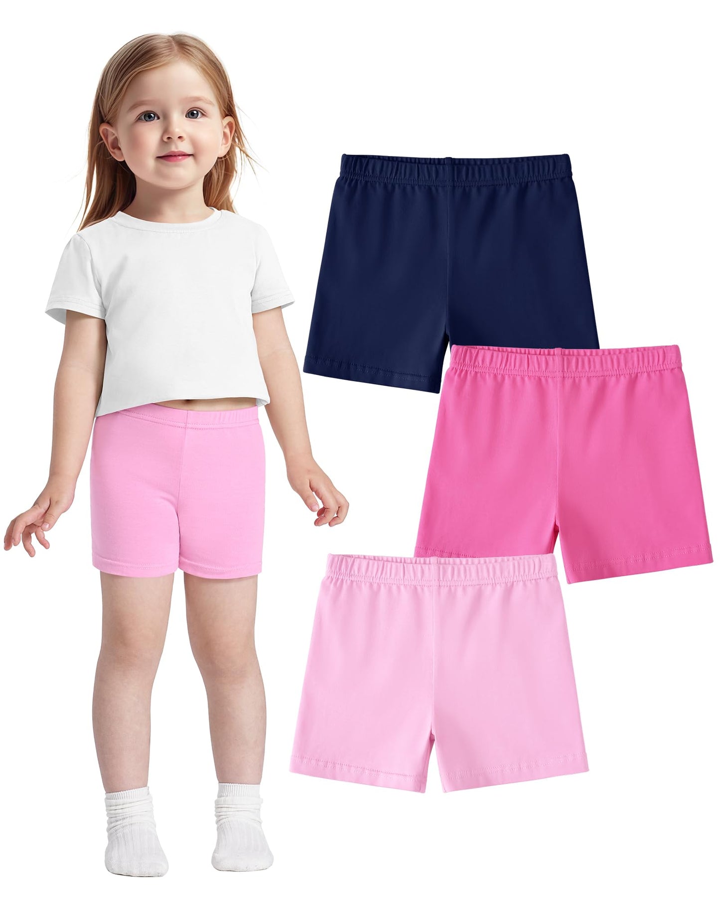ZUEMET 3 Pack Baby Girls Bike Shorts Toddler Girl Athletic Dance Short Soft Cotton Summer Clothes Size 18M-5T