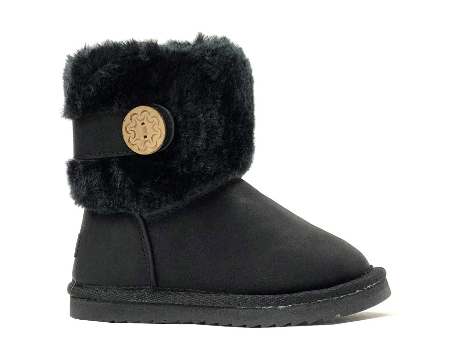 REDVOLUTION Kids Boots Toddler Girls Cute 2 Buttons || Rhinestone Faux Fur Suede Knitting Shoe