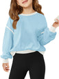 Haloumoning Girls Casual Crewneck Sweatshirts Long Sleeve Color Block Loose Fit Fall Cute Pullover Tops 5-14 Years