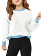 Haloumoning Girls Casual Crewneck Sweatshirts Long Sleeve Color Block Loose Fit Fall Cute Pullover Tops 5-14 Years