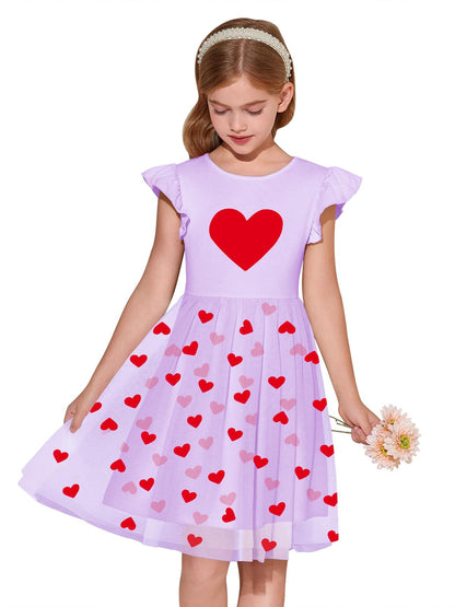 Haloumoning Girls Tutu Dress Ruffle Short Sleeve Fluffy Summer Party Tulle Dress for Kids 5-14Y