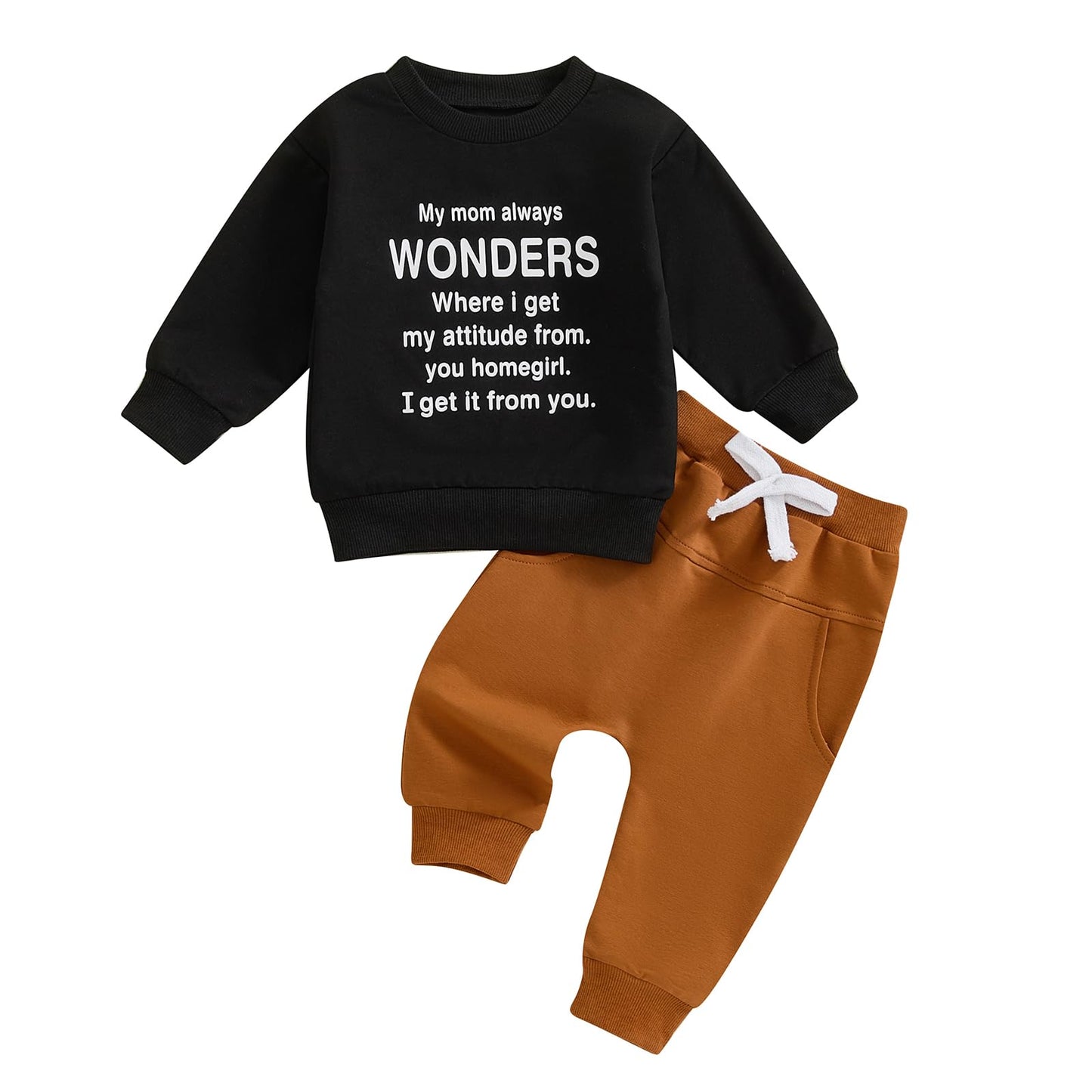 wdehow Toddler Baby Boy 2Pcs Outfits Letters Print Pullover Tops + Drawstring Pants Set Fall Winter Clothes