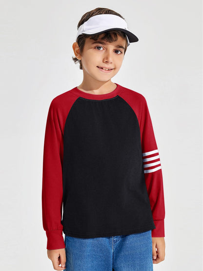 Boys Color Block Long Sleeve Crewneck Shirt in Soft Stretch Fabric