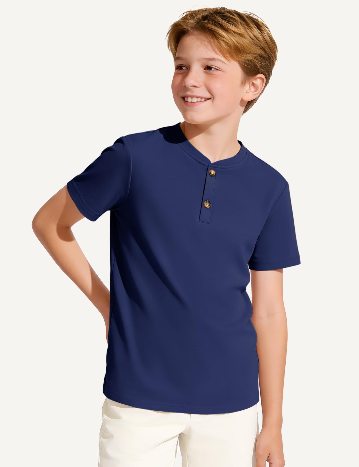 Boys Cotton Henley Short Sleeve Shirt with Button Placket