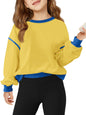 Haloumoning Girls Casual Crewneck Sweatshirts Long Sleeve Color Block Loose Fit Fall Cute Pullover Tops 5-14 Years