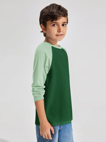 Boys Color Block Long Sleeve Crewneck Shirt in Soft Stretch Fabric