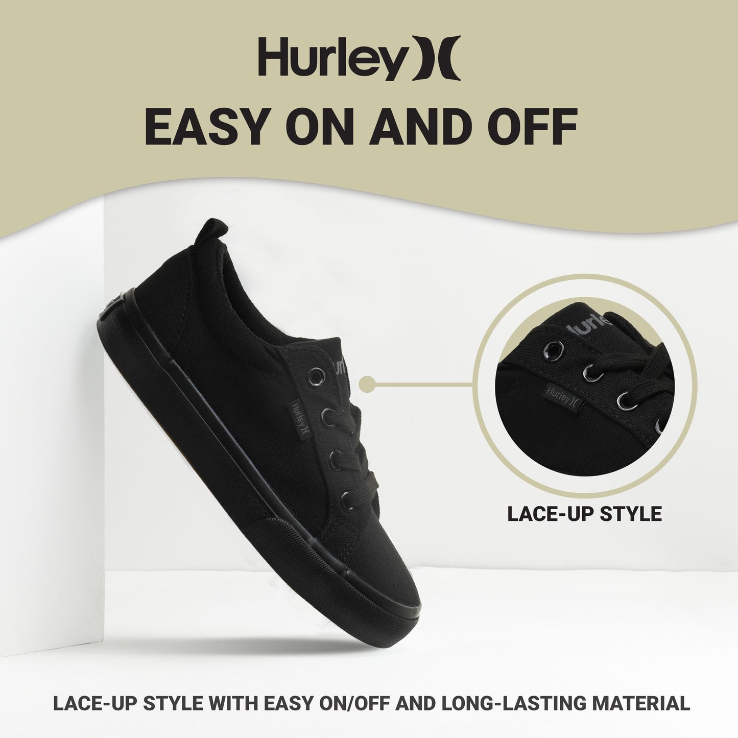 Hurley Kids Finn Canvas Lace Up Sneakers with Rubber Sole