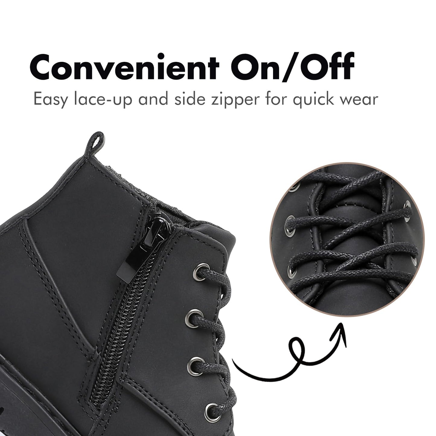 Toddler Boys Water Resistant Work Boots with Side Zipper and TPR Sole