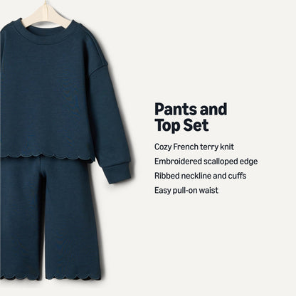 Amazon Essentials x Sofia Grainge Toddlers and Baby Girls' French Terry Pant and Top Set