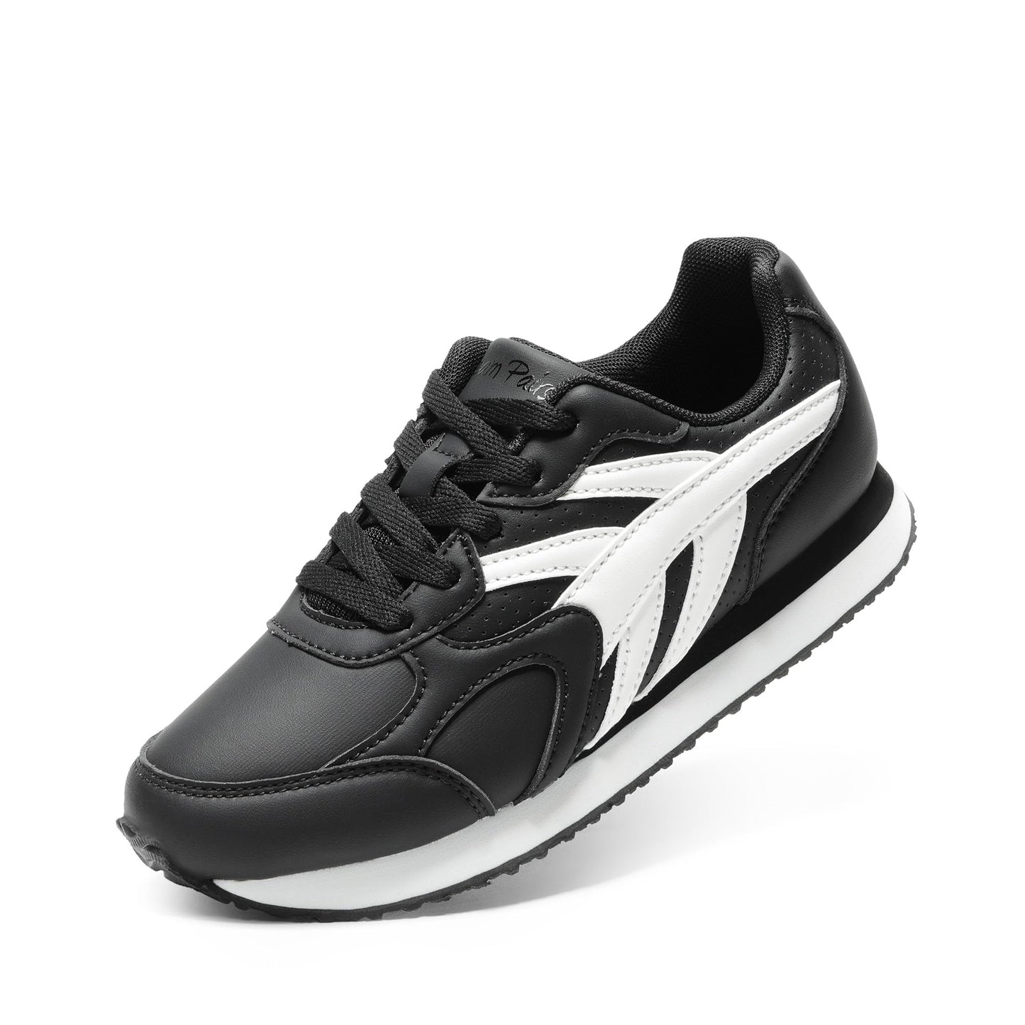 Kids Faux Leather Lace Up Sneakers with EVA Cushioning and Rubber Sole