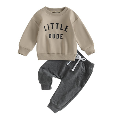 wdehow Toddler Baby Boy 2Pcs Outfits Letters Print Pullover Tops + Drawstring Pants Set Fall Winter Clothes