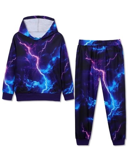 Boy 2 Pcs Clothes Cool 3D Printing Long Sleeve Hoodie & Sweatpants Outfit for 5-12 Years