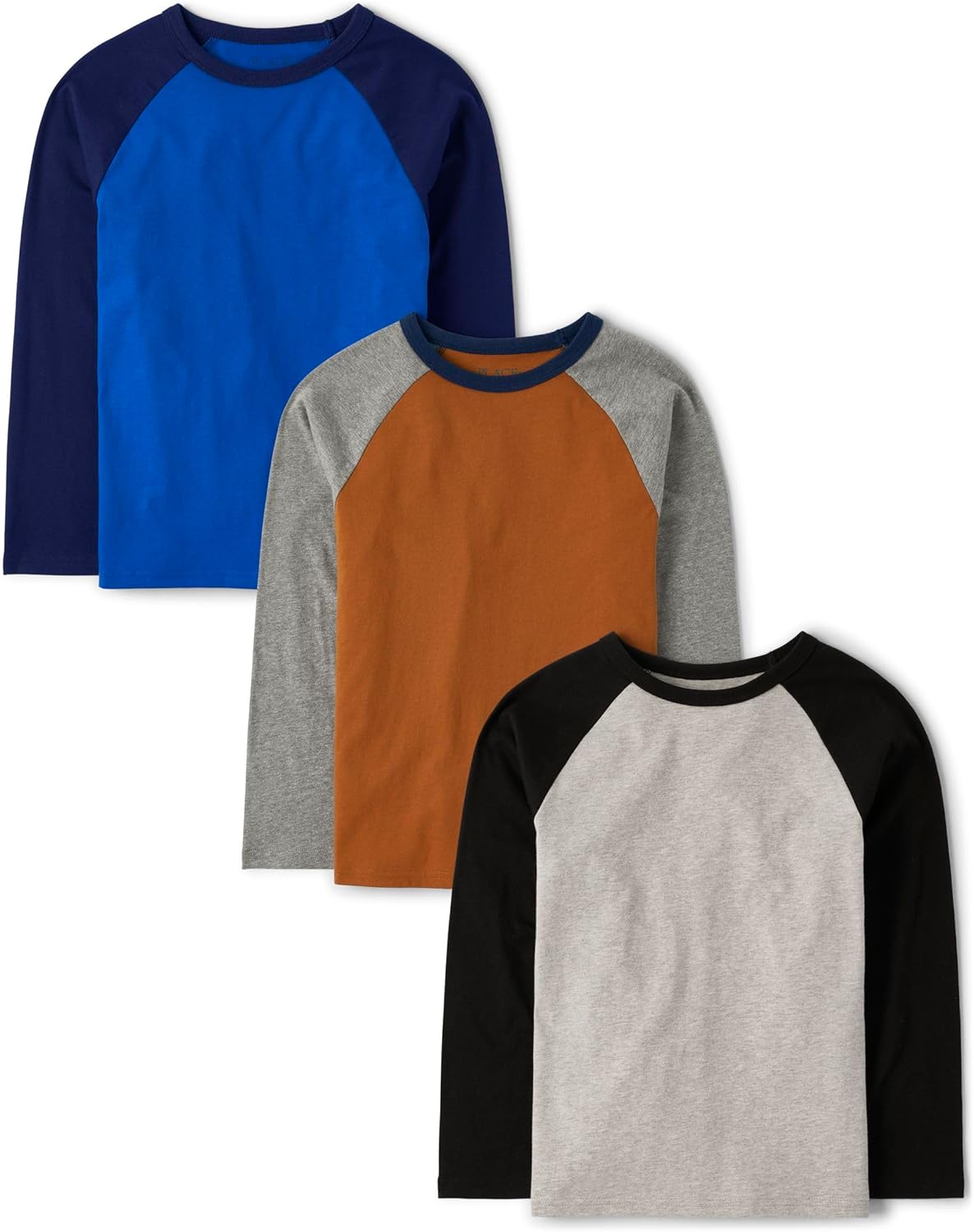 Boys Jersey Long Sleeve Tops 3 Pack in Mixed Solid and Marled Styles