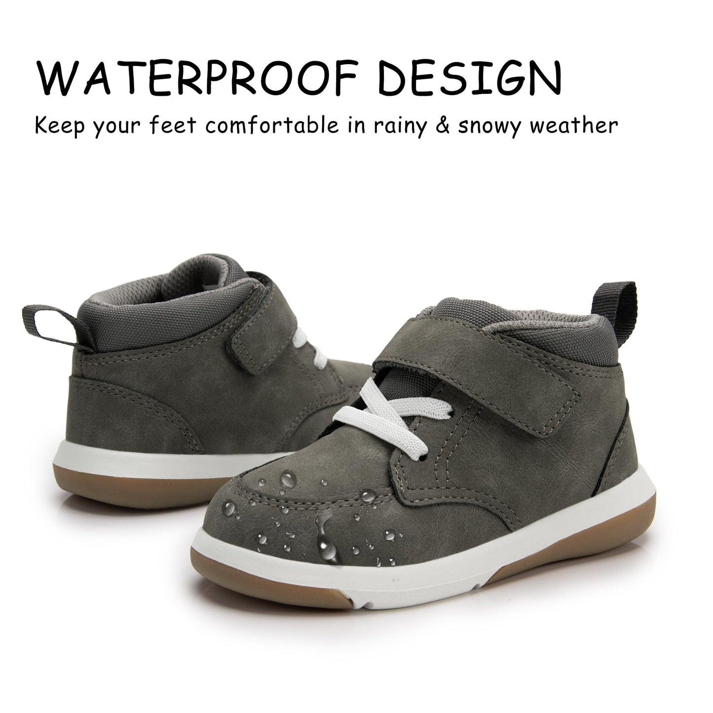Toddler Boys Waterproof High Top Sneakers with Plush Lining and Strap