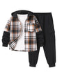 2Pcs Boys Clothes Sweatsuit Set Hoodie Flannel Plaid Shirt and Jogger Pants for Kids Fall Winter Spring Outfits