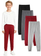 4 Pack Boys Cotton Pants - Boys Long Underwear Thermal Pants Bottom Joggers for Sports Everyday Activities