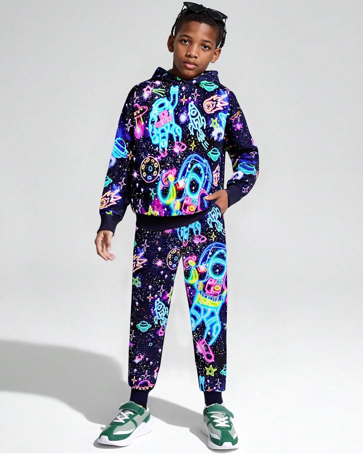 Boy 2 Pcs Clothes Cool 3D Printing Long Sleeve Hoodie & Sweatpants Outfit for 5-12 Years