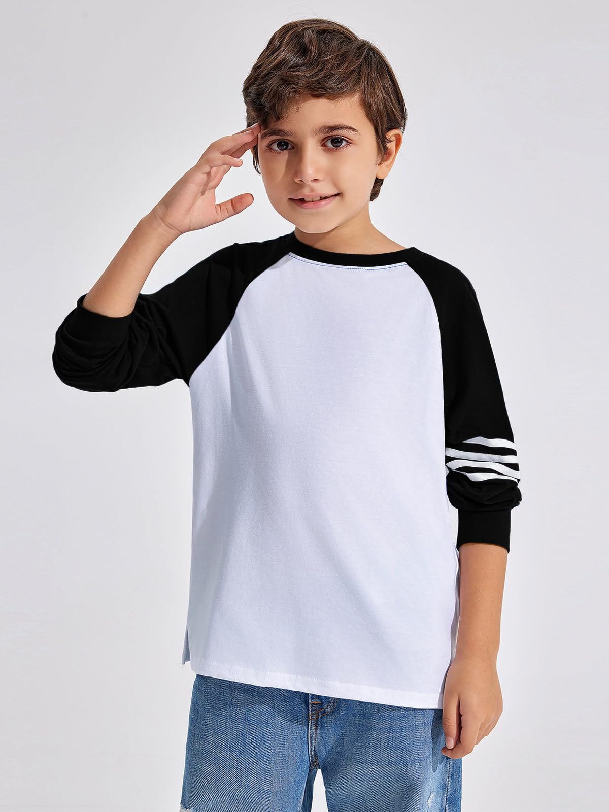 Boys Color Block Long Sleeve Crewneck Shirt in Soft Stretch Fabric