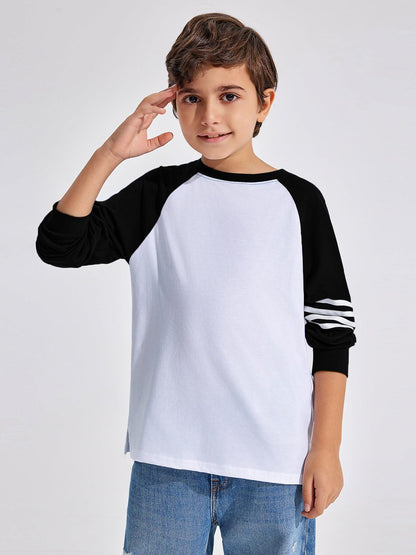 Boys Color Block Long Sleeve Crewneck Shirt in Soft Stretch Fabric