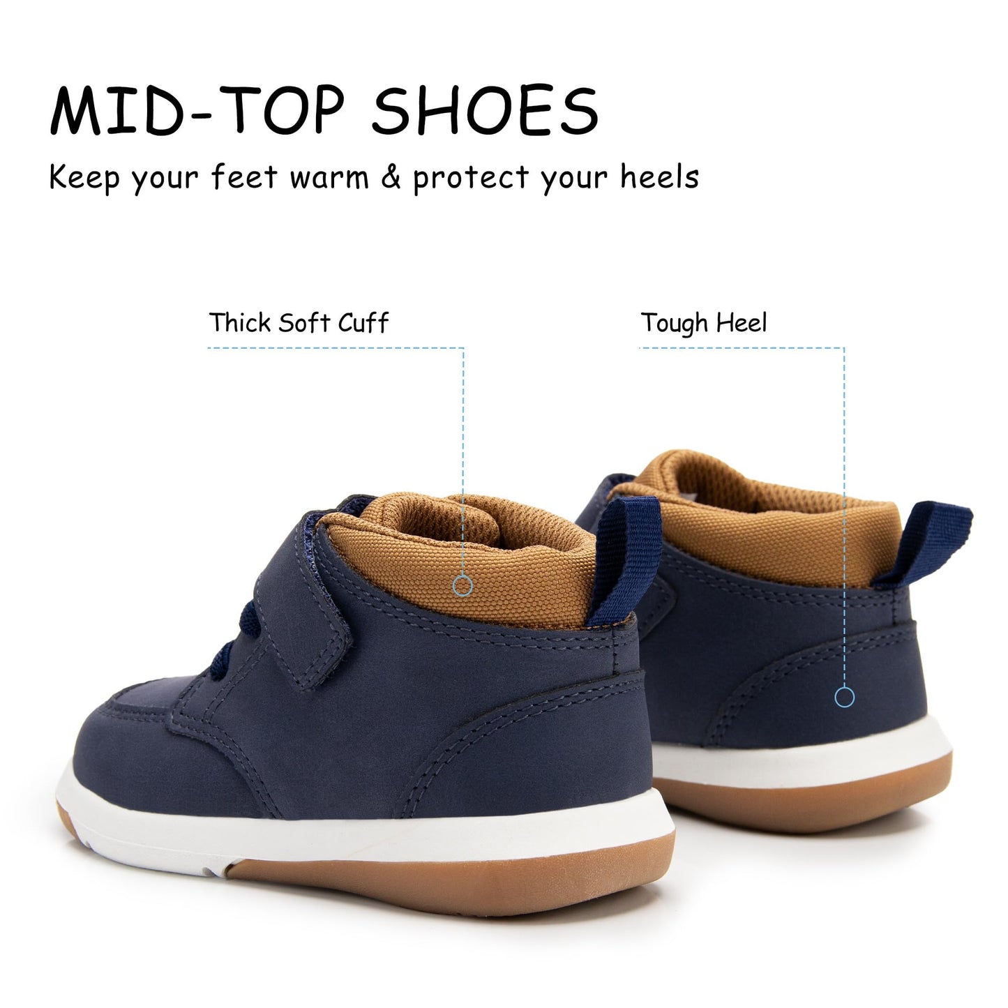 Toddler Boys Waterproof High Top Sneakers with Plush Lining and Strap