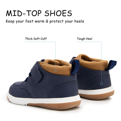 Toddler Boys Waterproof High Top Sneakers with Plush Lining and Strap