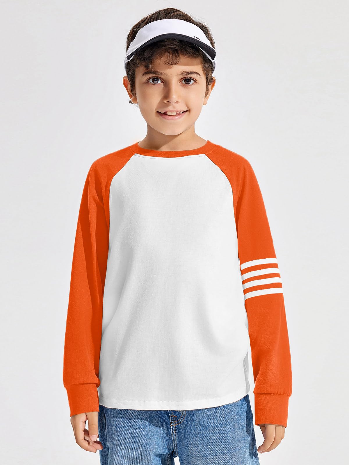 Boys Color Block Long Sleeve Crewneck Shirt in Soft Stretch Fabric